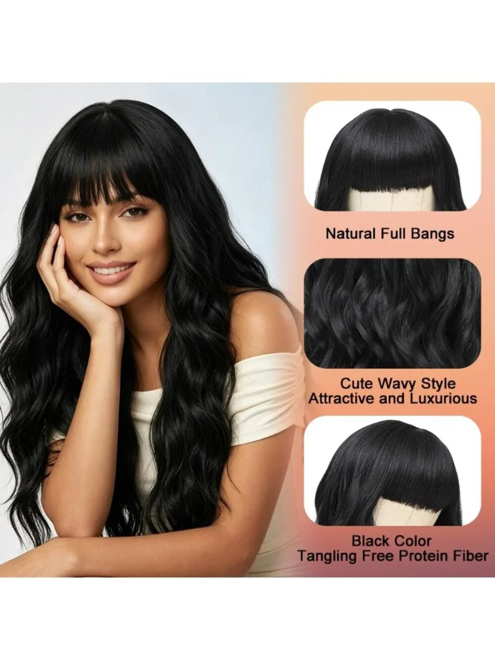 26 Inch Women's Black Soft Layered Wavy Curly Hair Wig with Natural Shine
